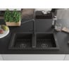 Mexen Mario 2-compartment granite sink with a kitchen mixer tap Duero, Black/Gold metallic - 6504-75-671600-70-B
