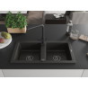Mexen Mario granite 2-bowl kitchen sink with Duero kitchen faucet, black/gold metallic - 6504-75-671600-70-B