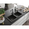 Mexen Mario 2-chamber granite sink with Duero kitchen faucet, black/gold metallic - 6504-75-671600-70-B