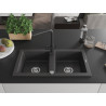 Mexen Mario granite kitchen sink double-bowl with kitchen faucet Duero, black speckled - 6504-76-671600-76