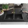 Mexen Mario granite double-bowl kitchen sink with Duero faucet, black - 6504-77-671600-50-B