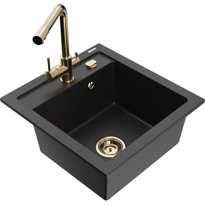 Mexen Vito 1-compartment granite sink with a kitchen mixer tap Duero, Black/Silver metallic - 6503-73-671600-50