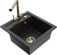 Mexen Vito 1-bowl granite kitchen sink with Duero tap, black/silver metallic - 6503-73-671600-50