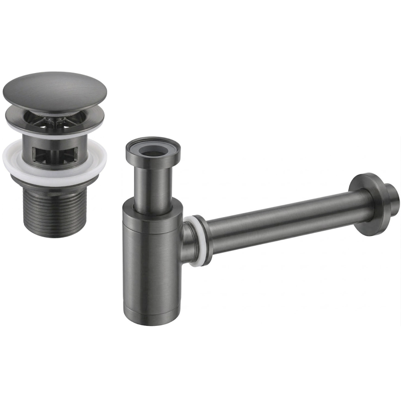 Mexen round sink semi-siphon with click-clack plug, with overflow, brushed gun gray - 7992050-66