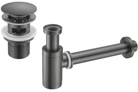 Mexen round sink semi-siphon with click-clack plug, with overflow, brushed gun gray - 7992050-66