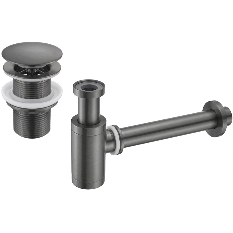 Mexen round basin bottle trap with click-clack plug, without overflow, brushed gun gray - 7991050-66