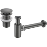 Mexen round basin bottle trap with click-clack plug, without overflow, brushed gun gray - 7991050-66