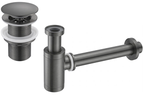 Mexen round basin bottle trap with click-clack plug, without overflow, brushed gun gray - 7991050-66