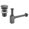 Mexen square washbasin bottle trap with click-clack stopper, with overflow, brushed gun gray - 7992060-66