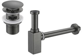 Mexen square washbasin bottle trap with click-clack stopper, with overflow, brushed gun gray - 7992060-66