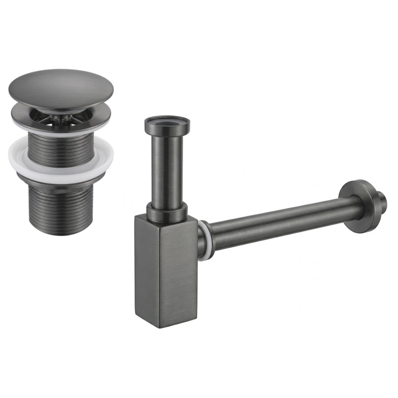 Mexen square washbasin semi-siphon with click-clack plug, without overflow, brushed gun gray - 7991060-66