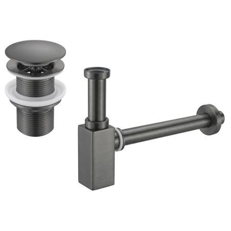 Mexen square washbasin semi-siphon with click-clack plug, without overflow, brushed gun gray - 7991060-66