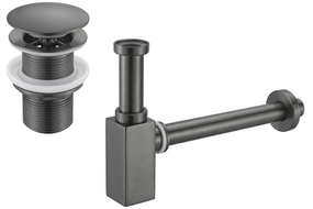 Mexen square washbasin semi-siphon with click-clack plug, without overflow, brushed gun gray - 7991060-66
