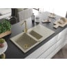 Mexen Matias granite sink 1.5-bowl with drainer and Duero kitchen tap, beige - 6502-69-671600-50