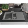 Mexen Matias 1.5-bowl granite sink with drainer and Duero kitchen faucet, gray - 6502-71-671600-00
