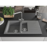 Mexen Matias granite sink 1.5-bowl with drainer and kitchen faucet Duero, gray - 6502-71-671600-00