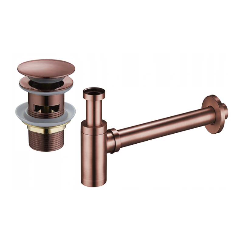 Mexen round washbasin bottle trap with click-clack stopper, with overflow, antique copper - 7992050-45