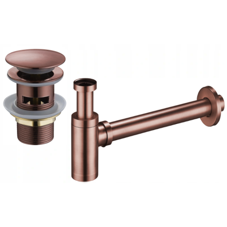 Mexen round washbasin bottle trap with click-clack stopper, with overflow, antique copper - 7992050-45