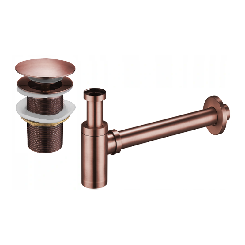 Mexen Round Sink Bottle Trap with Click-Clack Plug, Without Overflow, Antique Copper - 7991050-45