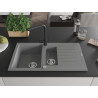 Mexen Matias 1.5-bowl granite sink with drainer and Duero kitchen faucet, gray - 6502-71-671600-70