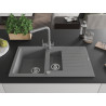 Mexen Matias 1.5-bowl granite sink with drainer and Duero kitchen faucet, gray - 6502-71-671600-71