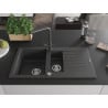 Mexen Matias granite sink 1.5-bowl with drainer and Duero kitchen tap, black speckled - 6502-76-671600-76