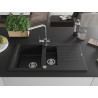 Mexen Matias 1.5-bowl granite sink with drainer and Duero kitchen faucet, black - 6502-77-671600-00