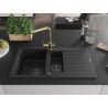 Mexen Matias 1.5-compartment granite sink with a drip tray and kitchen mixer tap Duero, Black - 6502-77-671600-50-B