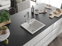 Mexen Milo 1-bowl granite sink with Duero kitchen tap, white - 6505-20-671600-00