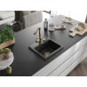 Mexen Milo 1-bowl granite sink with Duero kitchen faucet, black/silver metallic - 6505-73-671600-50