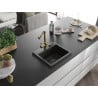 Mexen Milo 1-bowl granite sink with Duero kitchen faucet, black/gold metallic - 6505-75-671600-50-B