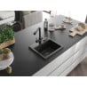 Mexen Milo granite kitchen sink 1-bowl with Duero faucet, black/gold metallic - 6505-75-671600-70-B