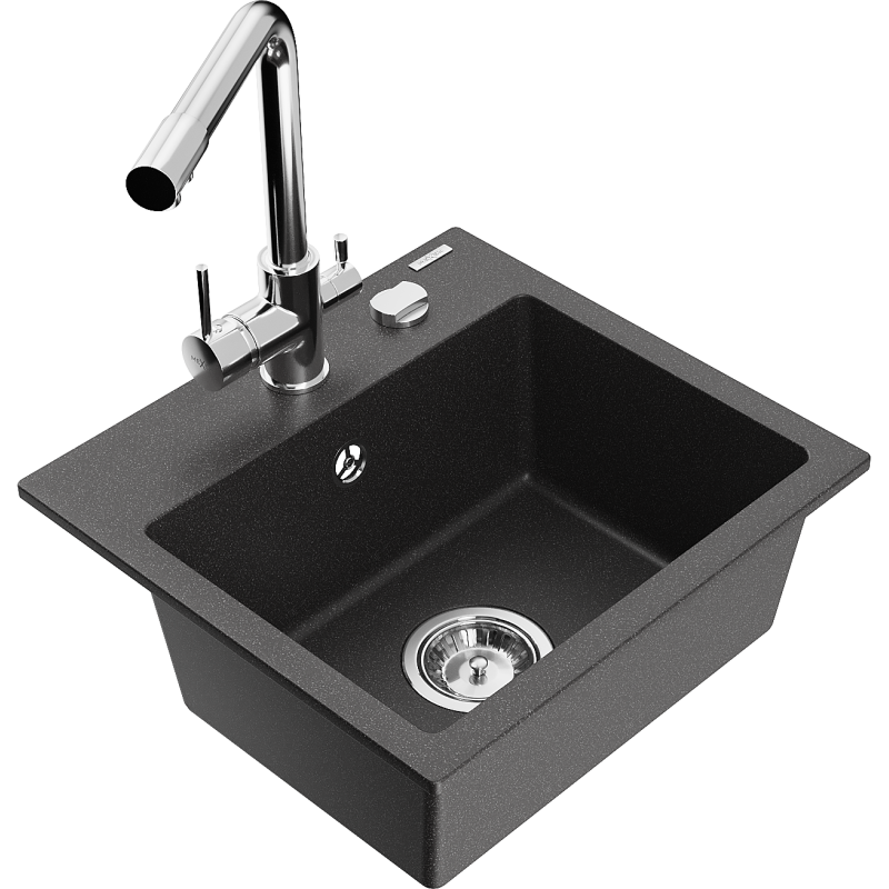Mexen Milo 1-compartment granite sink with a kitchen mixer tap Duero, spotted black - 6505-76-671600-00
