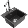 Mexen Milo 1-bowl granite sink with Duero kitchen mixer tap, black speckled - 6505-76-671600-00