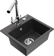 Mexen Milo 1-bowl granite sink with Duero kitchen mixer tap, black speckled - 6505-76-671600-00