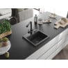 Mexen Milo 1-bowl granite sink with kitchen faucet Duero, black speckled - 6505-76-671600-70-B