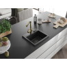 Mexen Milo granite sink 1-bowl with Duero kitchen faucet, black - 6505-77-671600-50-B