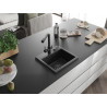 Mexen Milo granite kitchen sink with 1-bowl and Duero kitchen faucet, black - 6505-77-671600-70-B