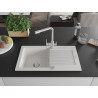 Mexen Pablo granite sink 1-bowl with drainer and Duero kitchen faucet, white - 6510-20-671600-00
