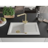Mexen Pablo granite kitchen sink 1-bowl with drainer and Duero kitchen faucet, white - 6510-20-671600-50