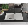 Mexen Pablo 1-Bowl Granite Sink with Drainboard and Duero Kitchen Faucet, White - 6510-20-671600-70