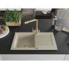 Mexen Pablo 1-bowl granite sink with drainer and Duero kitchen faucet, beige - 6510-69-671600-50