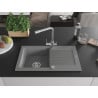Mexen Pablo 1-bowl granite sink with drainer and Duero kitchen faucet, gray - 6510-71-671600-00