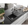 Mexen Pablo 1-compartment granite sink with a drip tray and kitchen mixer tap Duero, Black/Silver metallic - 6510-73-671600-70