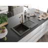 Mexen Pablo 1-Bowl Granite Sink with Drainer and Duero Kitchen Faucet, Black/Gold Metallic - 6510-75-671600-50-B