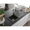 Mexen Pablo 1-bowl granite sink with drainer and Duero kitchen faucet, black/gold metallic - 6510-75-671600-70
