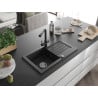 Mexen Pablo granite kitchen sink 1-bowl with drainer and kitchen faucet Duero, black - 6510-77-671600-70