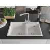 Mexen Tomas 2-bowl granite kitchen sink with Duero faucet, white - 6516-20-671600-00