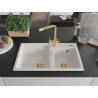 Mexen Tomas granite sink 2-bowl with Duero kitchen faucet, white - 6516-20-671600-50