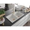 Mexen Tomas granite sink 2-bowl with Duero kitchen faucet, white - 6516-20-671600-50